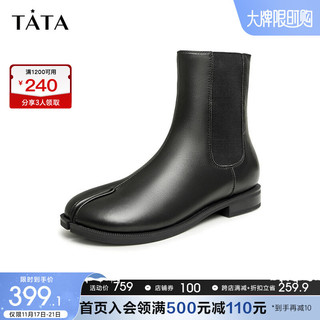 他她（TATA）2023冬时尚简约百搭纯色休闲靴女YBQ01DZ3 黑色 34