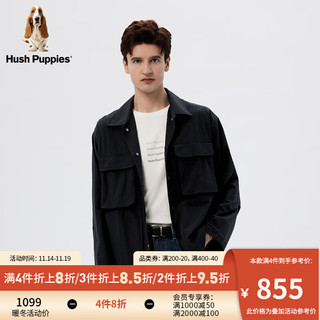 Hush Puppies暇步士男装2024春户外休闲工装风衬衫外套夹克男 097黑色3 S