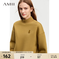AMII2023冬运动风半高领绣花宽松落肩袖小熊章仔内抓绒卫衣女 橄榄绿 165/88A/L