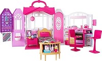 Barbie 芭比 Glam Getaway 便携式娃娃屋，1 层带家具、配件和提手，适合 3 至 7 岁