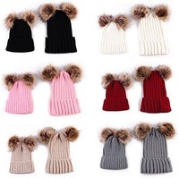 oenbopo 2 件亲子帽冬季保暖衣，母婴和婴儿家庭匹配针织帽