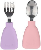 Fgomama x Little.b 18/10 不锈钢勺子和叉子套装儿童厨房幼儿(紫色和粉色)