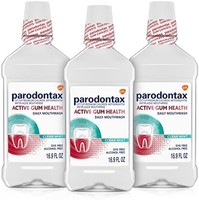 parodontax 益周适 活性牙龈*漱口水,抗牙菌斑和抗*口香糖漱口水,透明薄荷,16.9 液体盎司x 3