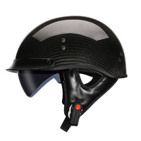 AMZ 碳纤维半盔摩托车头盔复古3C哈雷男冬季瓢盔机车头盔电动车女