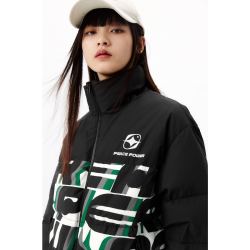 peacebirdwomen太平鸟女装短款面包羽绒服女冬季拼接满印羽绒服外套女