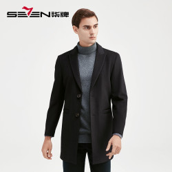 seven柒牌男装清仓外套冬季外套中青年男士中长款羊毛混纺呢防风大衣