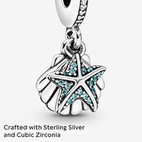 PANDORA 潘多拉 925 纯银珠宝海星和贝壳悬挂方晶锆石吊饰