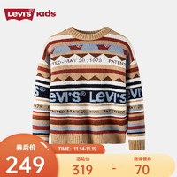 Levi's李维斯童装【商场同款】冬季儿童撞色毛衣男童美式复古上衣 冰咖啡 160/76(L)