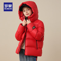 罗蒙（ROMON）【鹅绒】儿童连帽短款羽绒服冬男童保暖时尚面包服外套 红色 130