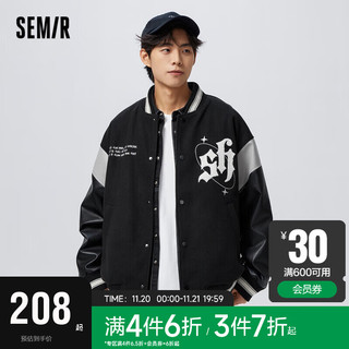 Semir 森马 外套男2023春季宽松复古美式潮流学院风棒球服时尚夹克潮107123108904黑色M