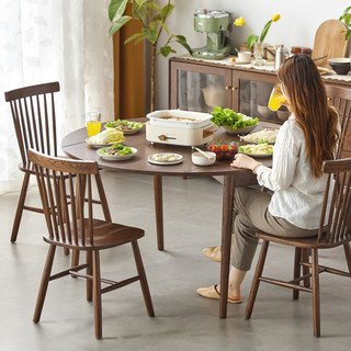原始原素实木黑胡桃色餐桌椅组合现代简约餐桌折叠圆桌餐桌1.2米一桌四椅