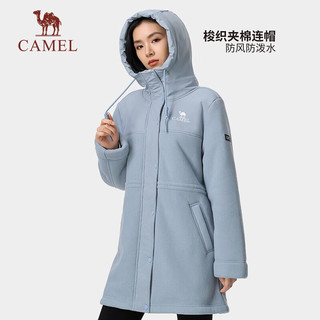 骆驼（CAMEL）女装加绒外套中长款秋冬款羊羔绒加厚保暖连帽外套大衣 A23CAVV079，貂杏白，女 M