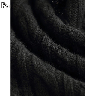帕罗（PALUOPO）100%女士秋冬毛衣加厚绞花圆领开衫新针织外搭上衣 23318 黑 95/S