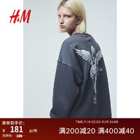 H&M女装卫衣时尚简约柔软大廓形印花上衣1163238 深灰色/Nirvana 155/76A