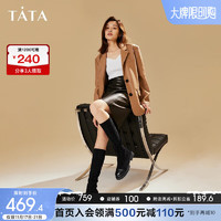 他她（TATA）2023冬时尚拼接百搭长筒高靴弹力靴女鞋WYY01DG3 黑色 38