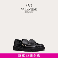 华伦天奴VALENTINO女士  ROCKSTUD 小牛皮乐福鞋 黑色 36.5