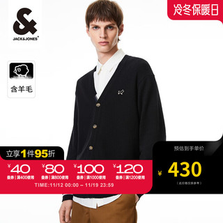 杰克琼斯 杰克·琼斯（JACK&JONES）23冬季休闲商务宽松廓形长袖针织羊毛开衫外套男装223424013 黑色E40 180/100A/L