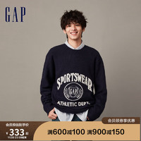 Gap【欧阳娜娜同款】男女装冬季2023LOGO针织衫842158廓形毛衣 海军蓝 165/88A(S)亚洲尺码