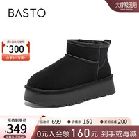 百思图23冬商场加绒雪地靴保暖大棉鞋厚底女短靴LD520DD3 黑色 35