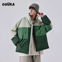 古由卡（GUUKA）潮牌拼接高领棉衣男冬季 渐变面包服加厚保暖外套宽松潮 绿色 M