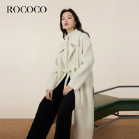 洛可可（ROCOCO）长款双面呢外套女冬季2023时尚宽松法式羊毛呢大衣 米白 M