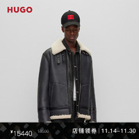 HUGO BOSS HUGO男士冬羊皮翻领常规版型飞行员夹克 023-黑色 EU:S