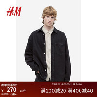 H&M男装衬衫复古长袖无弹力外套式牛仔上衣1130142 黑色 175/100A