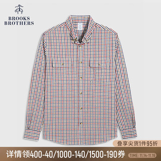 布克兄弟（BrooksBrothers）男士棉混纺商务通勤长袖休闲衬衫 B125-蓝红格纹 M