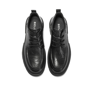 百丽休闲皮鞋男士商场同款牛皮革商务靴子加绒8CL01DD3 黑色单里 38