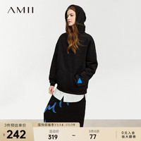 AMII2022秋极简学院风宽松内加绒连帽几何印花卫衣上衣女