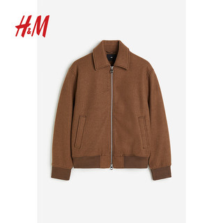 H&M 男士时尚休闲标准版型羊毛混纺外套1198107 深棕色 180/116A