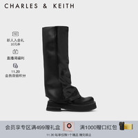 CHARLES&KEITH23冬季厚底裤管靴拉链堆堆靴女CK1-90580184 Black黑色 40