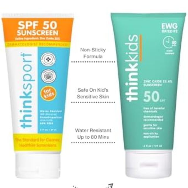 thinksport 儿童 SPF 50+ 矿物防晒霜 – 、的儿童防晒霜  纯素、适合珊瑚礁的防晒乳液，6 盎司 177ml