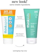 thinksport 儿童 SPF 50+ 矿物防晒霜 – 、的儿童防晒霜  纯素、适合珊瑚礁的防晒乳液，6 盎司 177ml