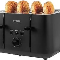 PETRA 佩特拉 PT5565MBLKVDE 4 个吐司槽烤面包机 – 自中心烤面包室用于面包导向,防灰尘功能