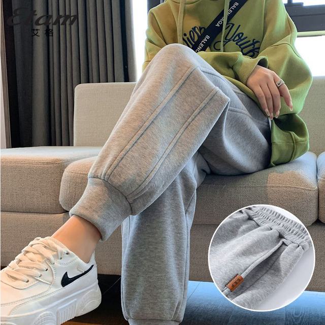 抖音超值购：ETAM 艾格 灰色加绒休闲卫裤