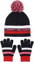 1 Tommy Hilfiger 汤米·希尔费格 女孩 Tommy 条纹无檐小便帽和魔术手套套装