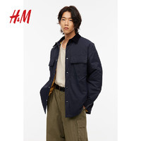 H&M男装宽松版型夹棉衬衫式外套1184690 深蓝色 170/92A