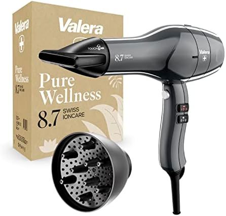 Valera 维力诺 Swiss Ioncare 8.7 ，带卷发扩散器，Sanify 空气净化，2400 瓦，颜色永恒灰灰色