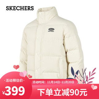 SKECHERS 斯凯奇 户外短款羽绒服男女同款冬季立领防风保暖外套运动休闲百搭装 037-034H珍珠米白 L