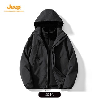 Jeep 吉普 秋冬户外冲锋衣男女三合一可拆卸内胆防风防水外套潮牌登山服 黑色 L