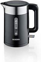 SEVERIN 电热水壶 实用无线水壶 单手操作 1.7 升容量 不含 BPA 不锈钢拉丝 / 黑色 厨房设备 WK 9265
