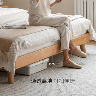 源氏木语实木床奶油风卧室家具床头软包双人床现代简约原木软靠床