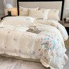 睡眠兔A类牛奶绒刺绣花四件套珊瑚绒婴儿绒母婴床单被罩枕套 绒铃兰-米白（A类母婴加厚保暖） 2.0m（6.6英尺）床