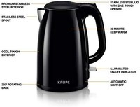 KRUPS 克鲁伯 Cool-touch 不锈钢双壁电水壶 1.5L 黑色 需配变压器
