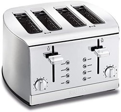 KRUPS 克鲁伯 KH734D 早餐套装 4 槽烤面包机带拉丝和镀铬不锈钢外壳,4 片带双独立控制面板,银色