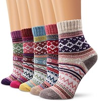 Ambielly 冬季女式袜子 5 双复古风格针织羊毛休闲袜厚保暖彩色袜子
