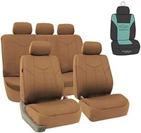 FH Group 汽车座椅套罗马 PU 皮革全套汽车座套,兼容*气囊和分离式长椅易于安装棕褐色