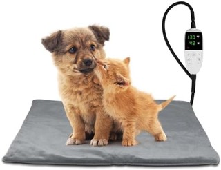 猫电热毯45 * 45cm,可调节时间和温度,宠物加热垫防水,带毛绒毯和防咬电线,热毯非常适合小狗/小狗/狗和猫