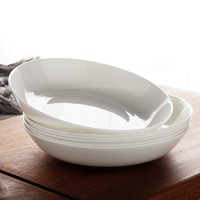 瓷秀源白色骨瓷盘子餐盘菜盘家用深口碟子纯白陶瓷盘饺子盘圆盘白瓷餐具 8英寸圆盘（4个）